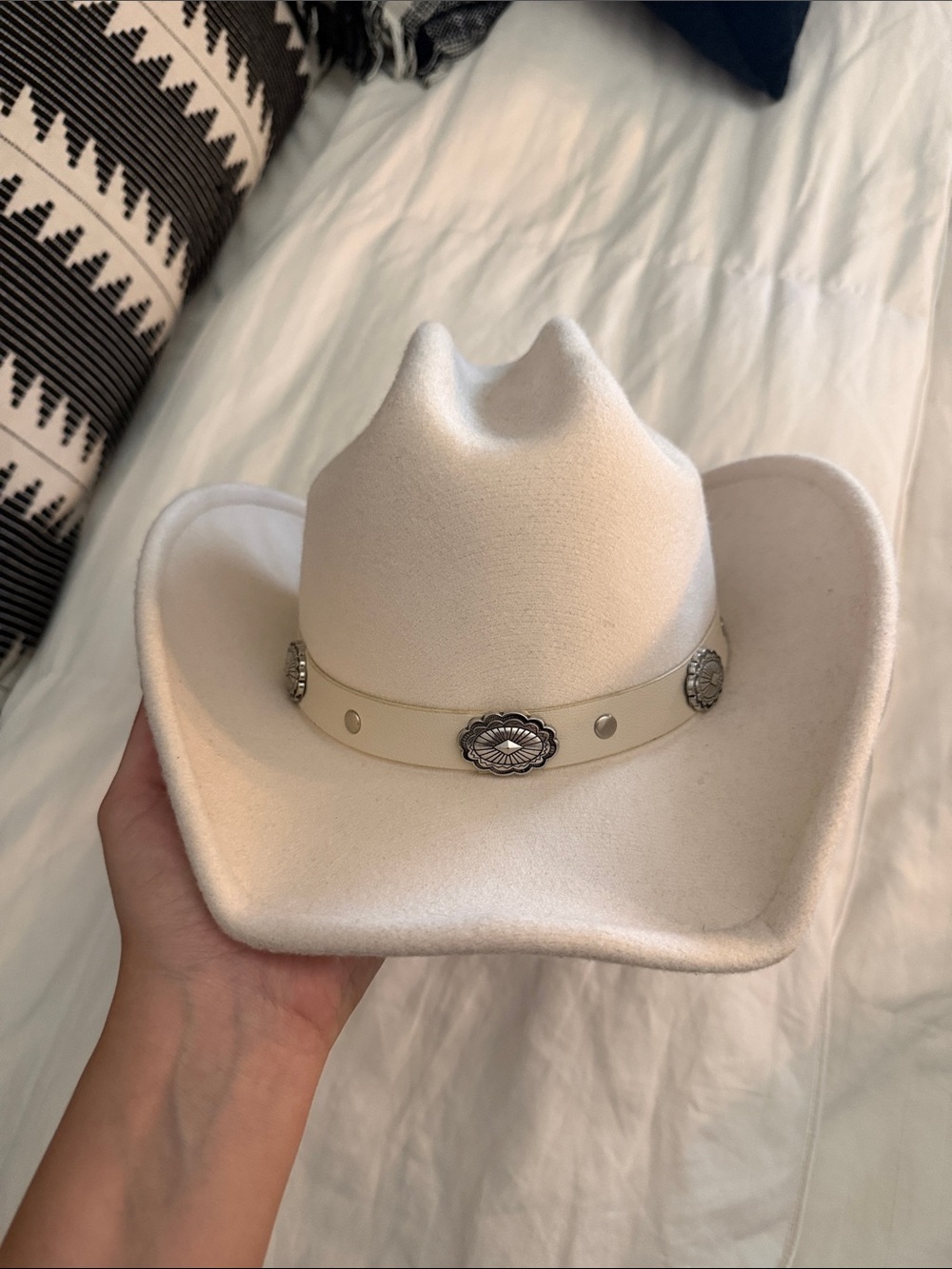 Cream Western Felt Cowboy Hat with Decorative Conchos